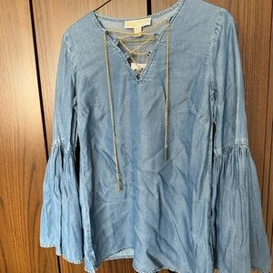 Michael Kors denim blouse with gold chain detailing